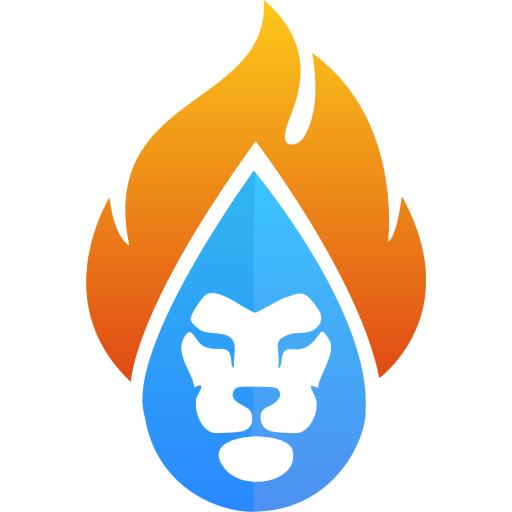 Plumbing and HVAC logo with water and flame design
