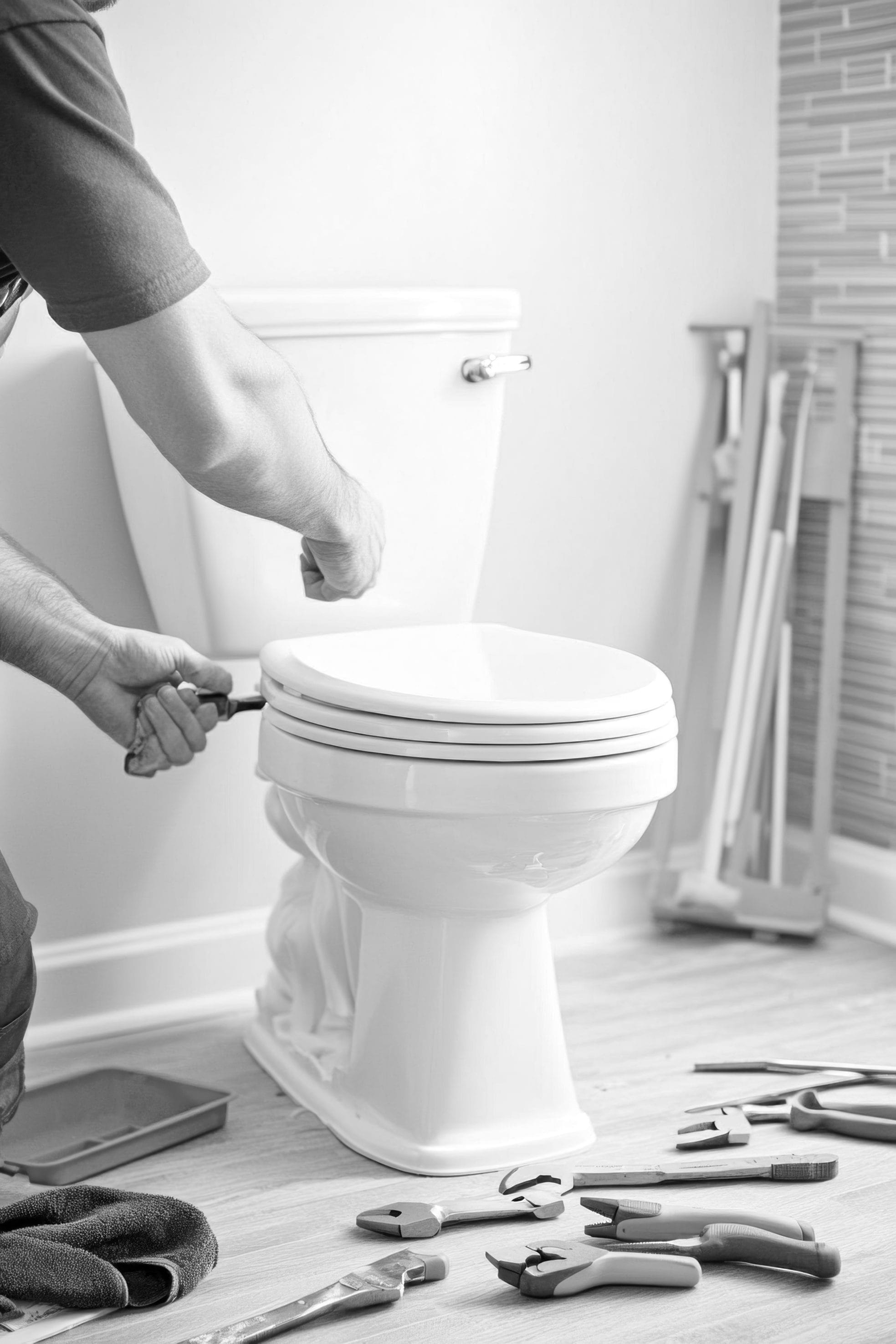 Expert Technician In Process of Toilet Installation